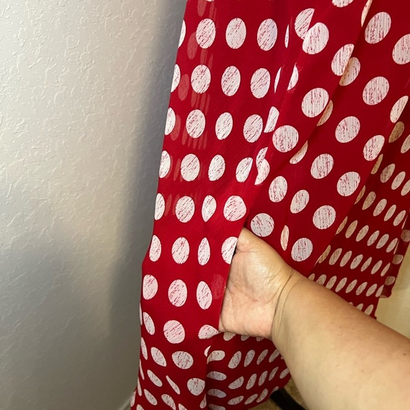 Red Polka Dot Button-Up Dress w Pockets - Picture 7 of 14